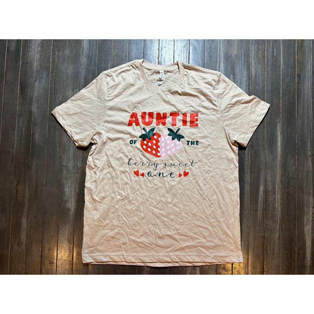 Auntie of the Berry Sweet One Strawberry Tan Graphic T-Shirt
